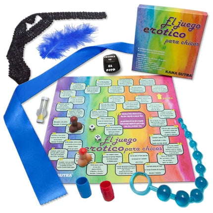 Farbenfrohes rainbow-theme erotisches spielbrett mit zentralem raster und spanischen anweisungen für lgbt jungs