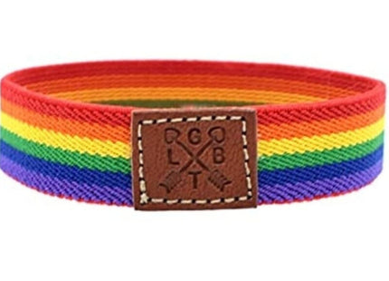 Luxus prïde junge gummiarmband mit regenbogenstreifen und braunem lederpatch mit geprägter schrift