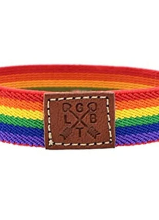 Luxus prïde junge gummiarmband mit regenbogenstreifen und braunem lederpatch mit geprägter schrift
