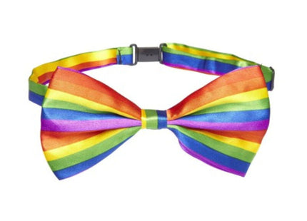 Pride lgbt-flagge fliege mit regenbogenstreifen aus satin und metallverschluss