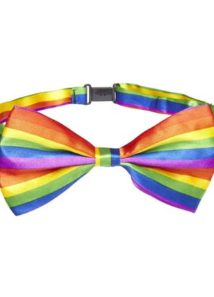 Pride lgbt-flagge fliege mit regenbogenstreifen aus satin und metallverschluss