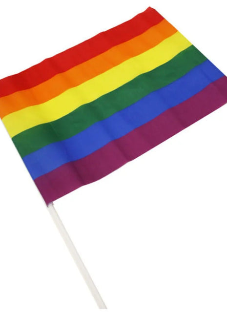 Pride lgbt-flagg großer wimpel mit sechsfarbigem regenbogenflagge aus kunststoff an weißem stiel