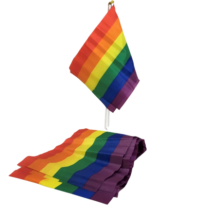 Kleine pride lgbt-flagge mit sechs regenbogenfarbenen horizontalen streifen als banner
