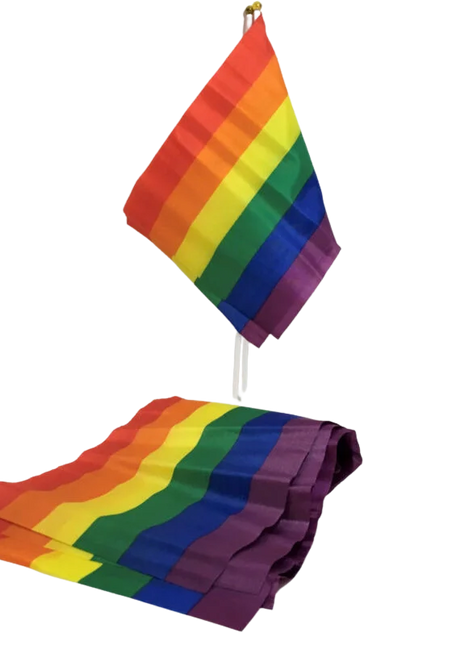 Kleine pride lgbt-flagge mit sechs regenbogenfarbenen horizontalen streifen als banner