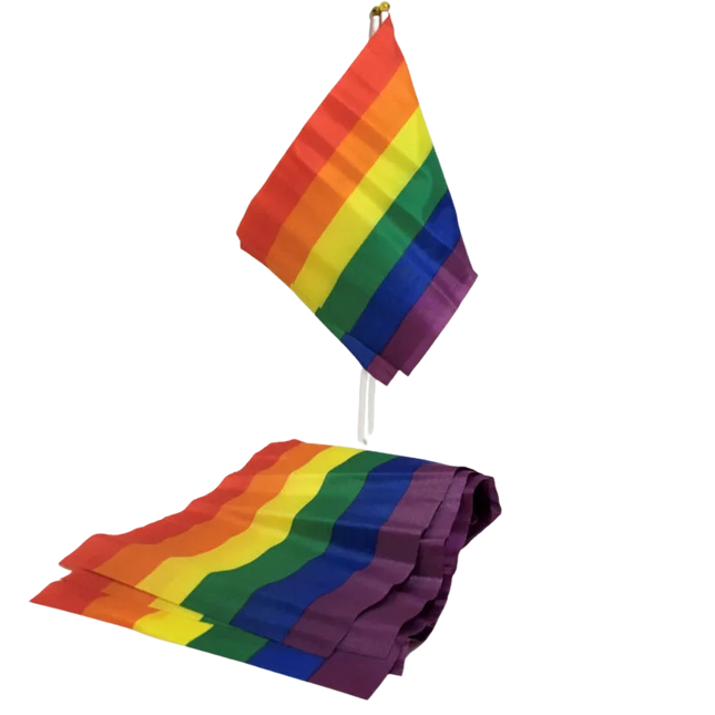 Kleine pride lgbt-flagge mit sechs regenbogenfarbenen horizontalen streifen als banner