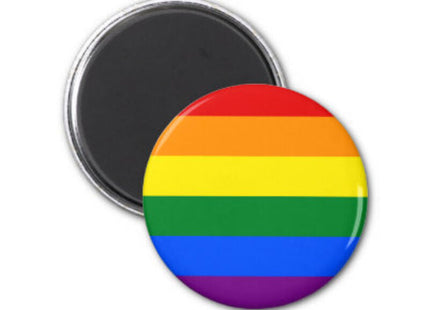 Runder pride lgbt-flagge magnet mit sechs horizontalen streifen in rot orange gelb grün blau und lila