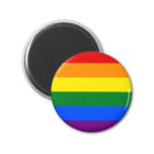 Runder pride lgbt-flagge magnet mit sechs horizontalen streifen in rot orange gelb grün blau und lila