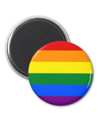 Runder pride lgbt-flagge magnet mit sechs horizontalen streifen in rot orange gelb grün blau und lila