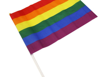 Pride lgbt-flagge mittelgroßes wimpel mit sechs farbigen horizontalstreifen und weißem plastikstab