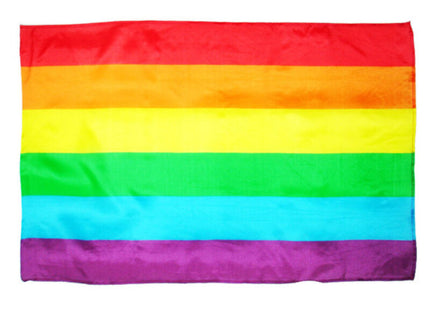 Pride lgbt-flagge mittlere mit sechs horizontalen streifen in leuchtenden regenbogenfarben aus stoff