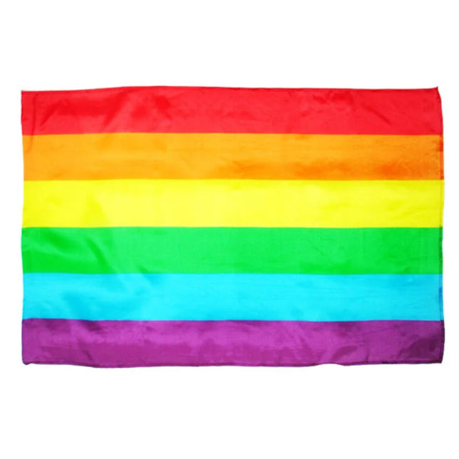 Pride lgbt-flagge mittlere mit sechs horizontalen streifen in leuchtenden regenbogenfarben aus stoff