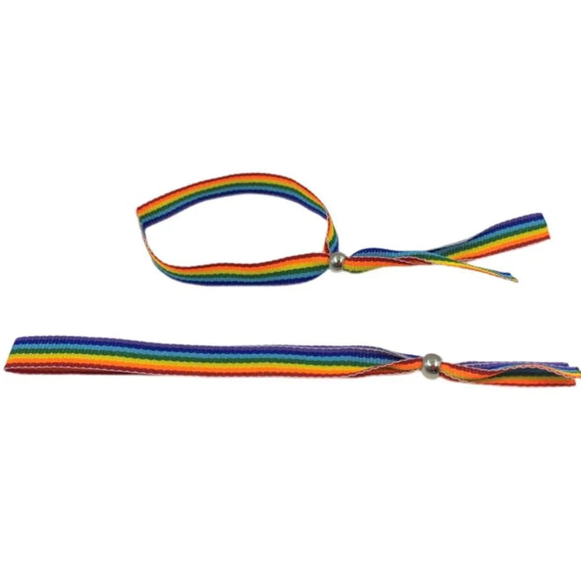 Rainbow-gestreiftes pride lgbt-flagge silberkugelarmband mit silberperlenverschluss aus stoff