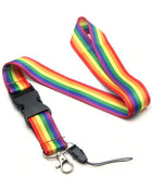 Rainbow gestreiftes lgbt-flaggen schlüsselband mit schwarzem kunststoffverschluss und metallkarabinerhaken