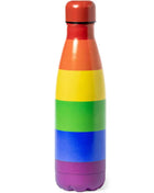Pride metallic-warmwasserheizung mit der lgbt-flagge in rainbow-streifen auf rostfreiem stahl mit rotem schraubdeckel