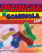 Bunte, zuckerige Gummibonbons in Form phallischer Symbole in Regenbogenfarben.