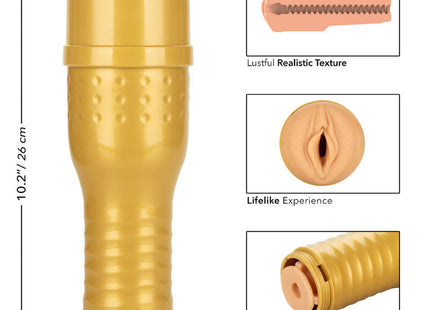 Goldener zylindrischer natürlicher masturbator private original tube mit strukturierter oberfläche und verstellbarer saugkraft
