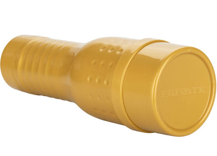 Goldgelber glänzender kunststoffmasturbator private original tube mit strukturierter griff und geprägten punkten