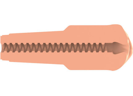 Peachfarbener silikon cockring mit strukturierter, gerippter innenseite aus dem produkt private - original tube natürlicher masturbator