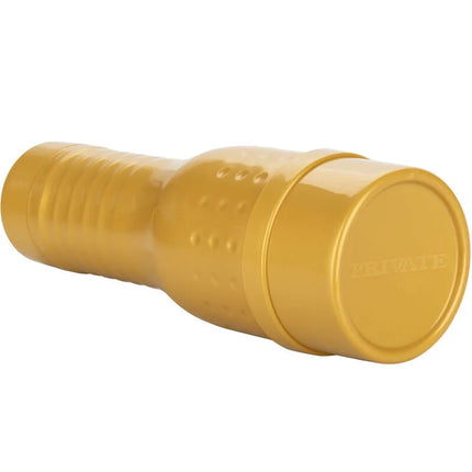 Goldgelber glänzender kunststoffmasturbator private original tube mit strukturierter griff und geprägten punkten