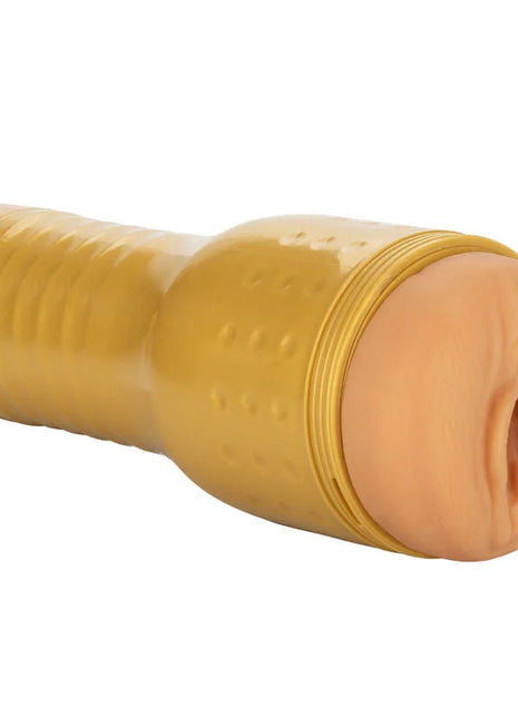 Goldfarbener silikon analplug mit strukturierter griffzone und realistischem hautfarbenem kopf von PRIVATE ORIGINAL TUBE natürlicher masturbator