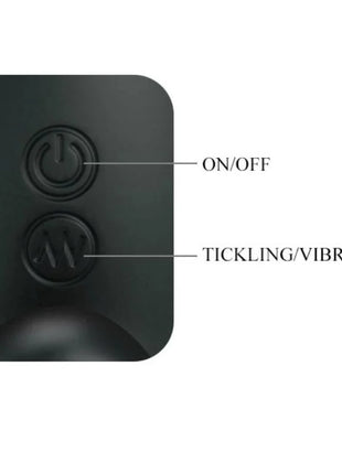 Schwarze fernbedienung aus mattem kunststoff mit zwei tasten für on off und kitzeln vibration prostatamassager mit vibration