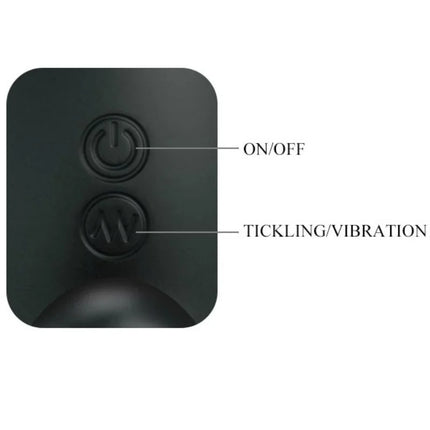 Schwarze fernbedienung aus mattem kunststoff mit zwei tasten für on off und kitzeln vibration prostatamassager mit vibration