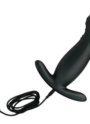 Schwarzer silikon prostatamassager mit vibrationsfunktion und usb ladekabel sichtbar