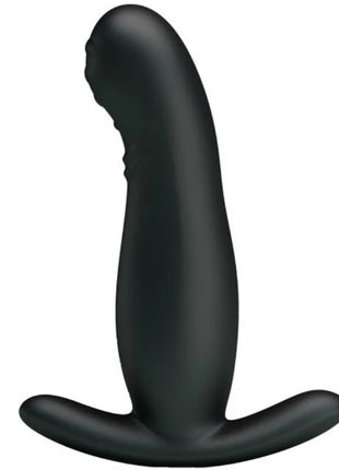 Schwarzer silikon prostatamassager mit vibration, gebogenes spitzes design und stabile basis für sicheren halt