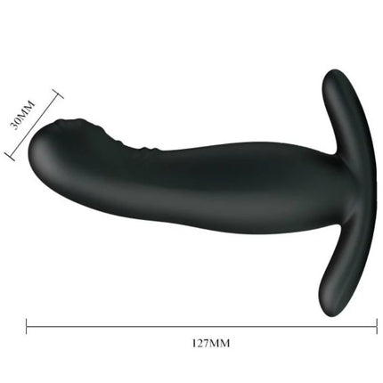 Schwarzer silikon analplug mit t-förmigem griff und strukturierter oberfläche für prostatamassage mit vibration