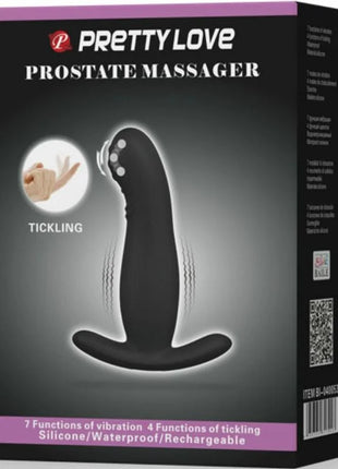 Schwarzer silikon prostatamassager mit vibration und ergonomischem design mit drei steuerungstasten oben