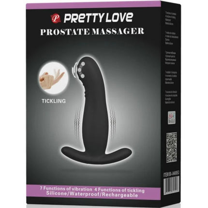 Schwarzer silikon prostatamassager mit vibration und ergonomischem design mit drei steuerungstasten oben