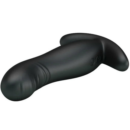 Schwarzer silikon prostatamassager mit vibration ergonomischem design und strukturiertem griffbereich