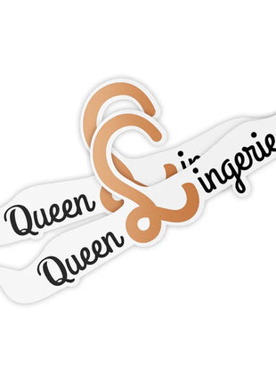Weiße und beige queen und in lingerie aufkleber mit stilisiertem kaufmannszeichen für queen lingerie hanger 27,5 cm
