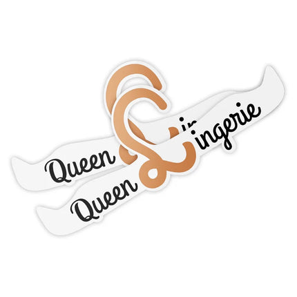 Weiße und beige queen und in lingerie aufkleber mit stilisiertem kaufmannszeichen für queen lingerie hanger 27,5 cm