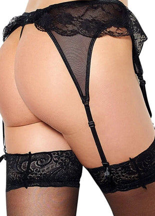 QUEEN LINGERIE - THONG MIT GARTERGÜRTEL SCHWARZ L/XL - L/XL - Tanga