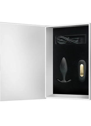 Schwarzes und goldenes silikon analplug vibrator set regina in stilvoller weißer verpackung