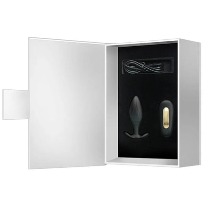 Schwarzes und goldenes silikon analplug vibrator set regina in stilvoller weißer verpackung