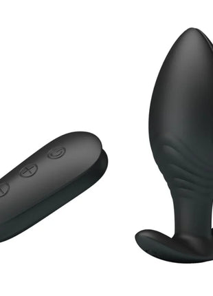 Schwarzer silikon-fernbedienbarer analplug vibrator regina mit integriertem bedienfeld und einschaltknopf