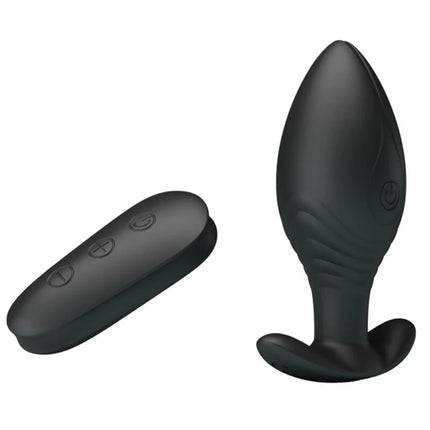 Schwarzer silikon-fernbedienbarer analplug vibrator regina mit integriertem bedienfeld und einschaltknopf