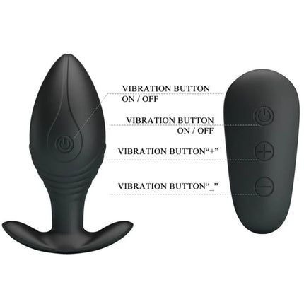 Schwarzer silikon analplug mit fernbedienung und vibrierender intensitätsregelung regina anal plug vibrator