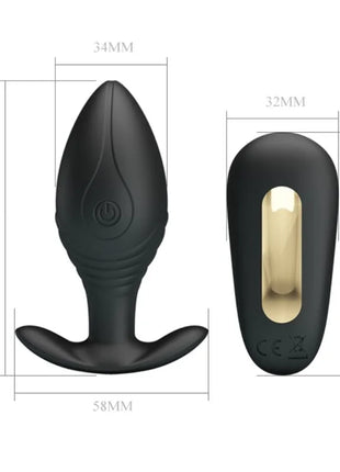 Schwarzer silikon analplug vibrator regina mit power-knopf und leuchtend goldenem innenraum