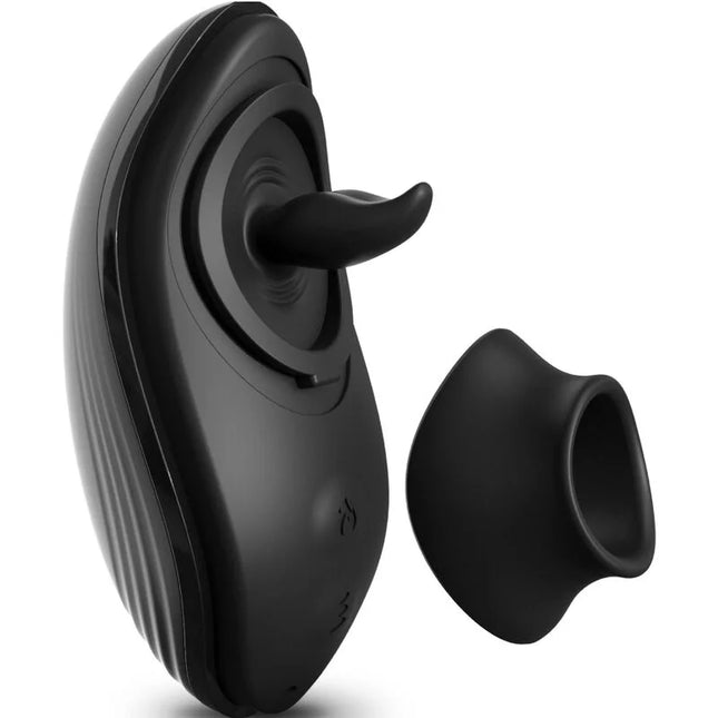 Schwarzer silikon vibrator rim joy anal-vibrator mit gebogenem griff und abnehmbarem ring zu sehen von hinten