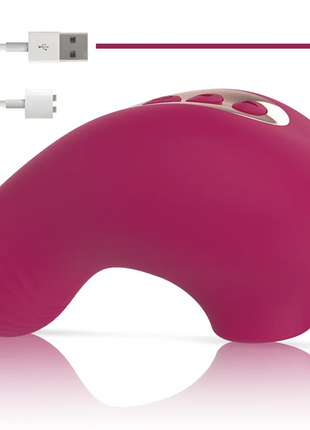 Ein magentafarbenes silikon-design des rithual shushu pro pocket klitorisstimulators mit zwei leistungsstarken motoren und metallknöpfen