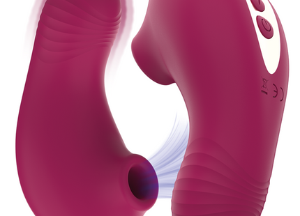 Fuchsiafarbenes dualkopfvibrationsspielzeug rithual shushu pro pocket klitorisstimulator mit zwei motoren und weißem bedienfeld