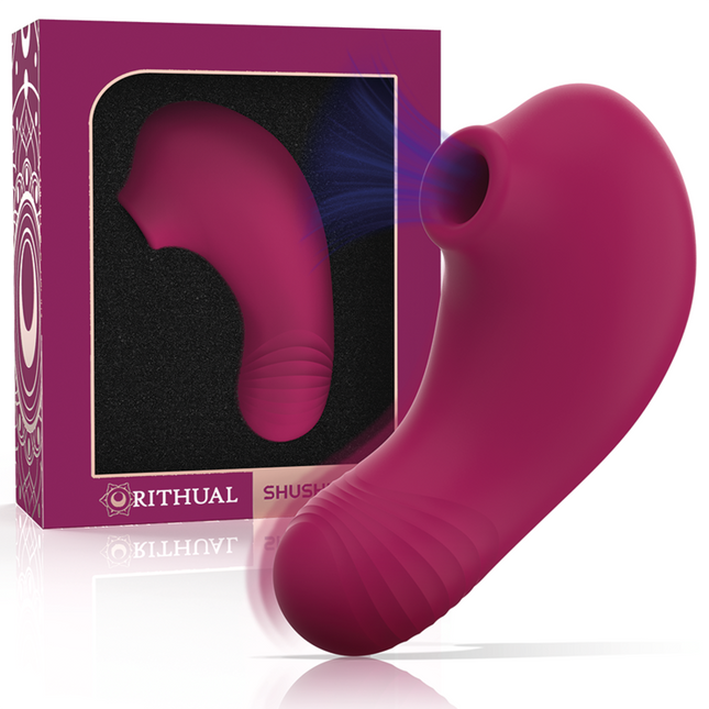 Ein magentafarbener silikon pocket klitorisstimulator rithual shushu pro mit ergonomischem design und zwei motoren