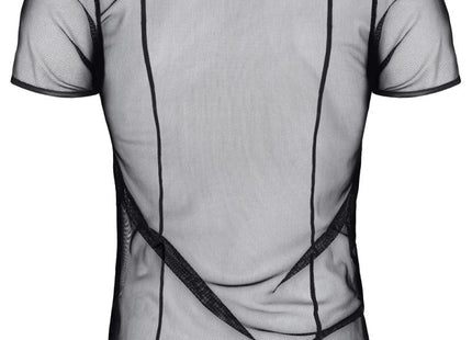 RMRoberto Mesh T-Shirt Schwarz – Stehkragen & Patch - Herren T-shirts
