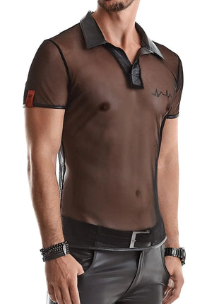 RMRoberto Mesh T-Shirt Schwarz – Stehkragen & Patch - Herren T-shirts