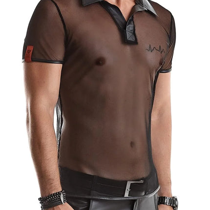 RMRoberto Mesh T-Shirt Schwarz – Stehkragen & Patch - Herren T-shirts