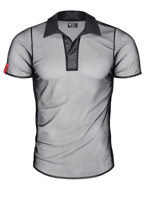 RMRoberto Mesh T-Shirt Schwarz – Stehkragen & Patch - Herren T-shirts