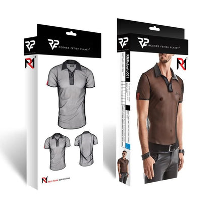 RMRoberto Mesh T-Shirt Schwarz – Stehkragen & Patch - Herren T-shirts